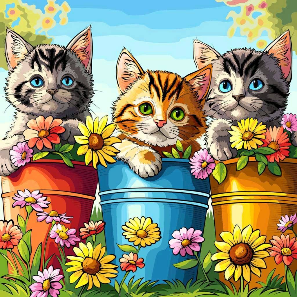 Cute Kittens in Flower Pots