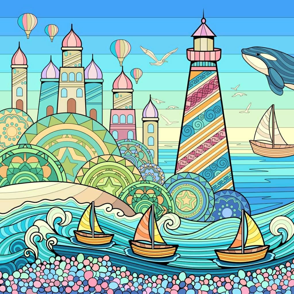 Lighthouse by the Colorful Sea