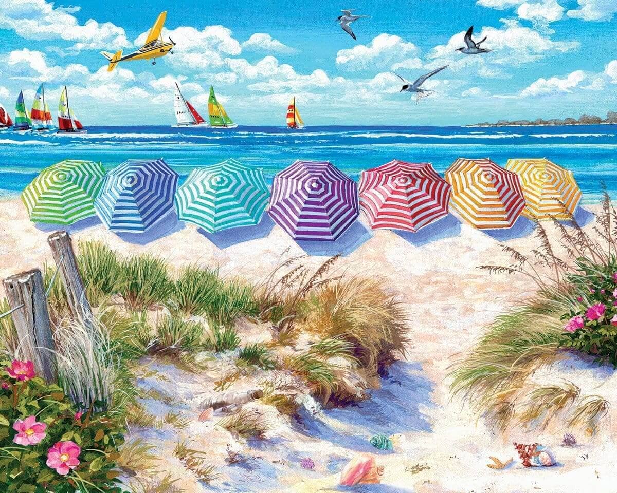 Summer Beach – Rainbow Umbrellas