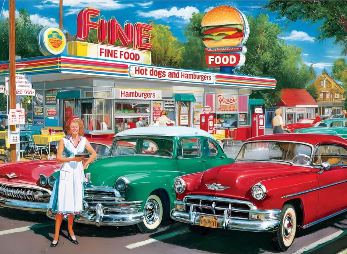 Car and Food Station – Retro Style