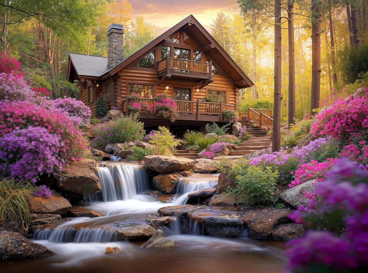 Forest Cabin Waterfall