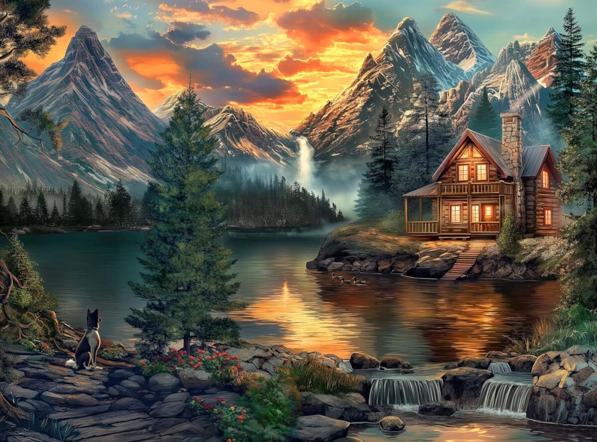 Mountain Cabin by a Lake