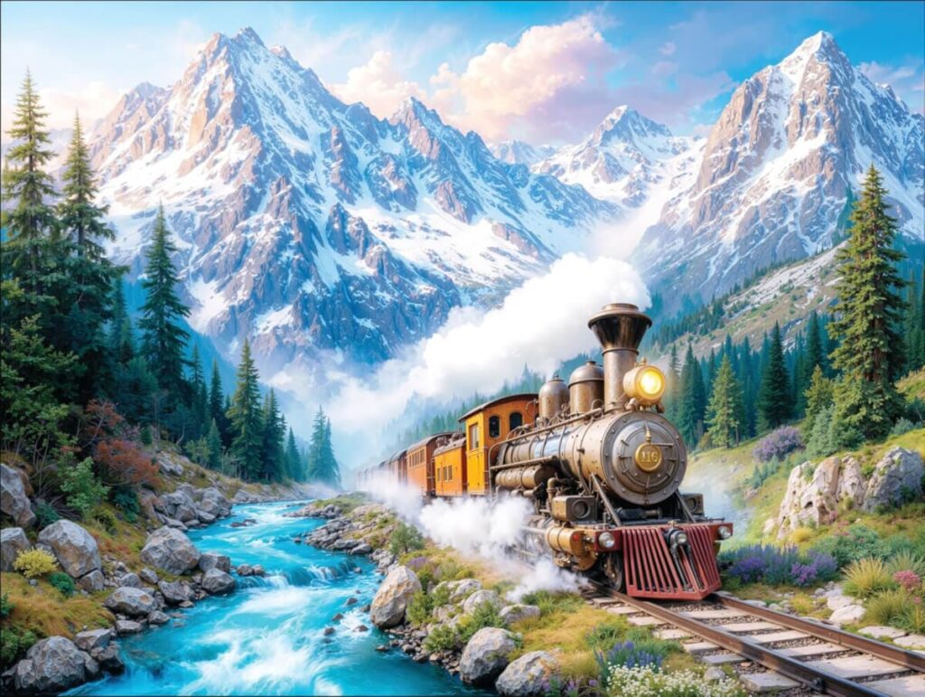 Steam Locomotive Train in Mountain