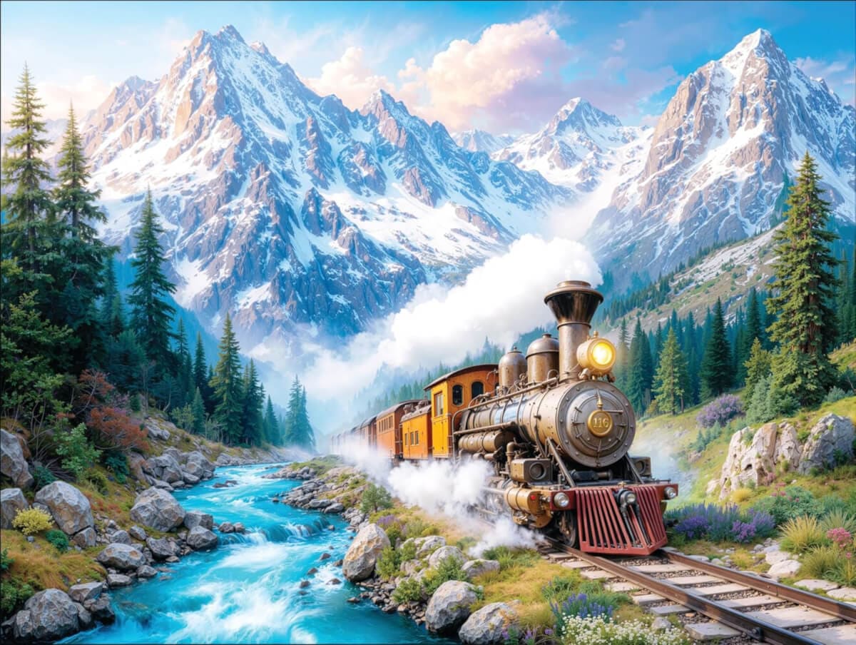 Steam Locomotive Train in Mountain
