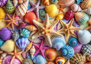 Colorful Seashell and Starfish