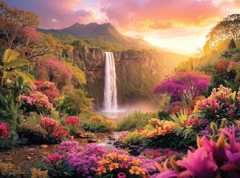 Hawaiian Waterfall Sunset