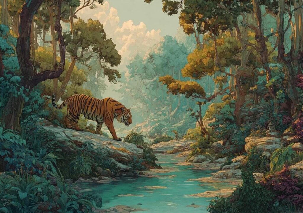 Tiger in Lush Jungle
