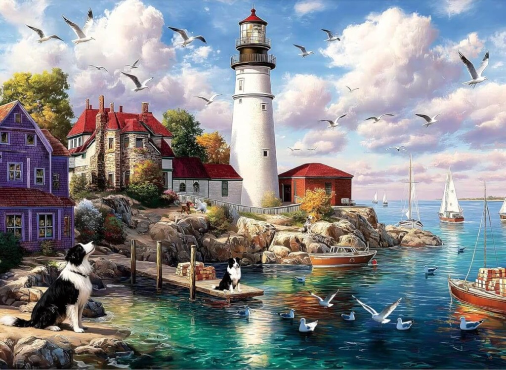 Seagulls by the Lighthouse