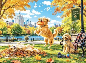 Dogs in Autumn Park